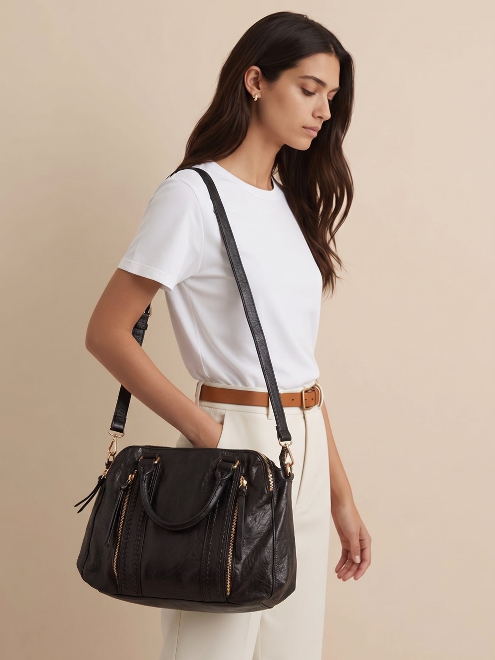 Antik Kraft Y2K Black Vegan Leather Shoulder Bag Clutch Gold Hardware-15” Wide